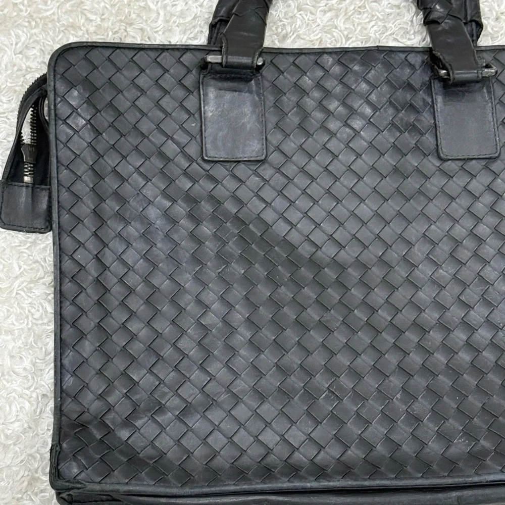 Bottega Veneta Dark Grey Intrecciato Leather Laptop Briefcase